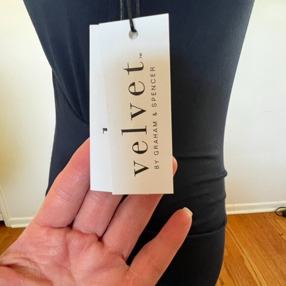 NWT Velvet Navy Faux Wrap Midi Dress M Ruched Surplice Anthropologie Career - Picture 5 of 11